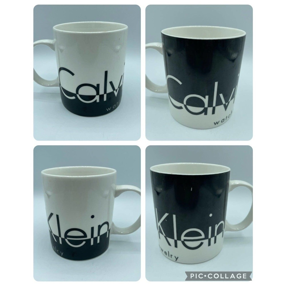 Calvin Klein Watches and Jewlery Set Of 2 Coffee Mugs Black and White Cup Mug
